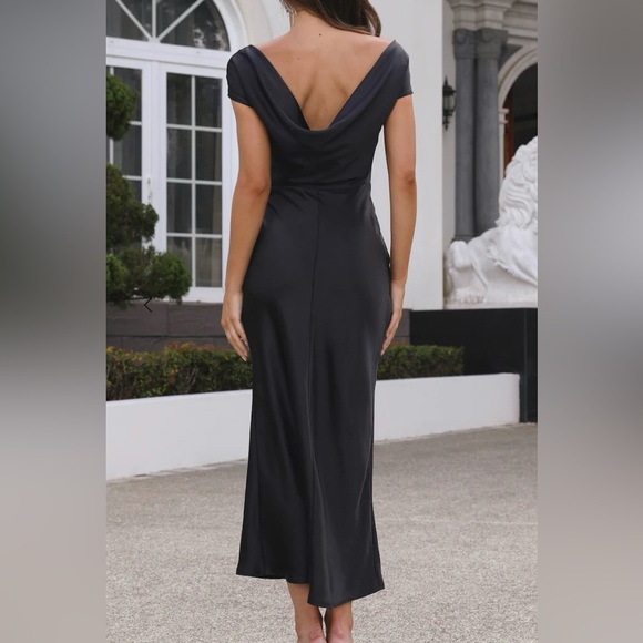 Hello Molly Satin Black Midi Dress - Picture 2 of 4